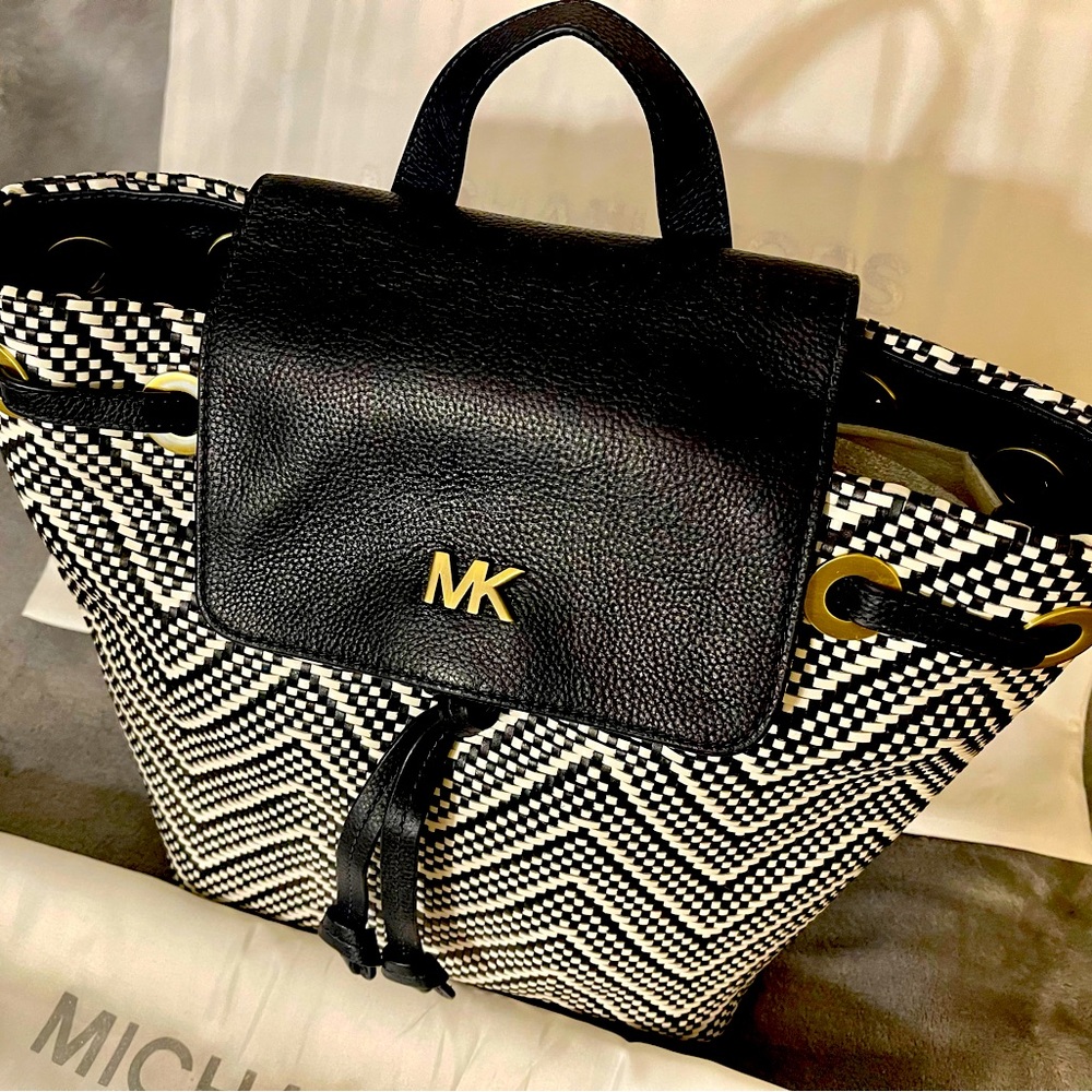 Michael Kors Blue and White Junie Backpack. Large. NWT